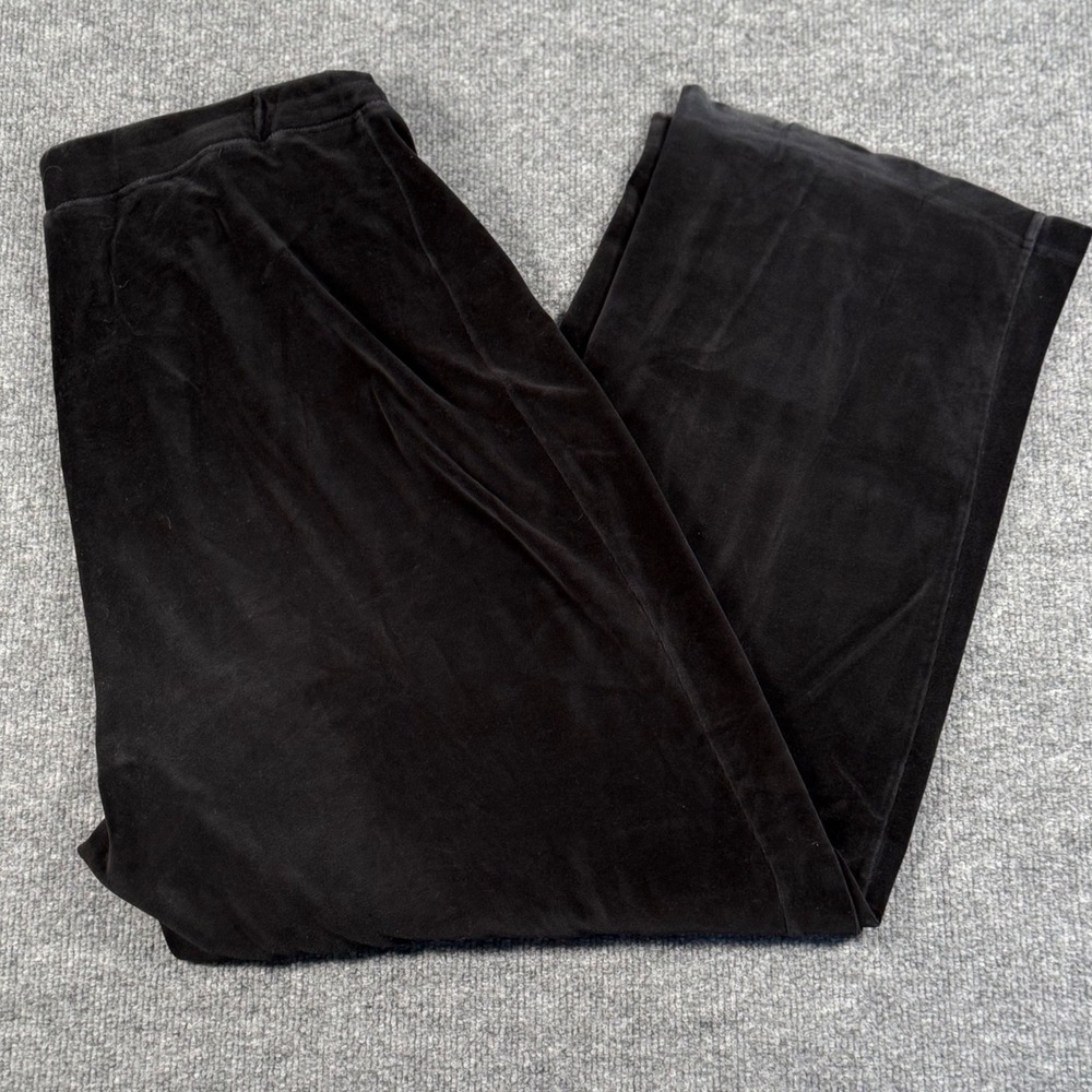 Talbots‎ Womens XL Black Velour Wide Leg Lounge Pants Elastic Waist Cotton Blend